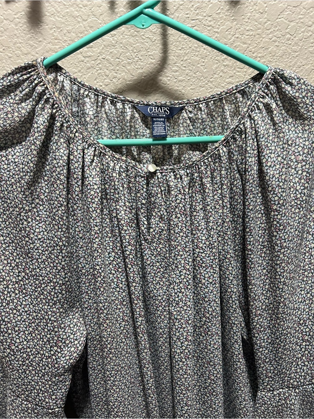 Chaps Micro Floral Ruffle Sleeve Blouse - Picture 5 of 9